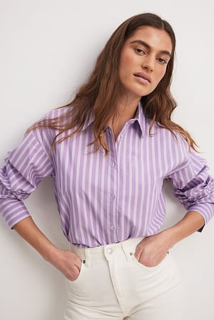 Dark Purple Stripe Skjorte i overstørrelse i bomuld med lange ærmer