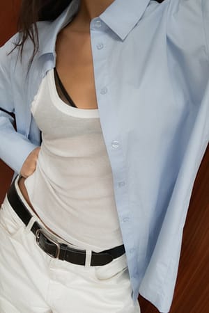 Light Blue Oversized Long Sleeve Cotton Shirt