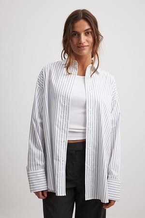 Blue/White Stripe Camisa de manga larga de algodón oversize