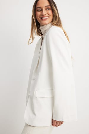 White Oversized blazer med en knap