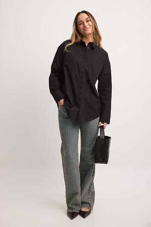 Oversized Pocket Detail Cotton Shirt Outfit