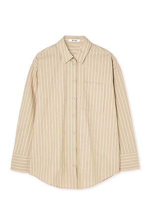Beige Stripe Camisa oversize de algodón con bolsillo