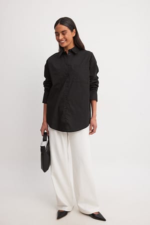 Black Camisa de algodão oversize com bolso