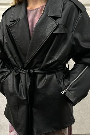 Black Oversized Light Padded Pu Jacket