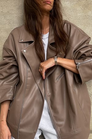 Brown Oversize PU-jakke