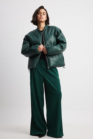 Oversized PU Puffer Bomber Jacket Outfit