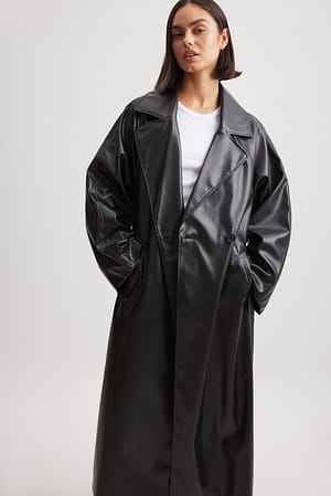 Black Oversized PU Trench Coat