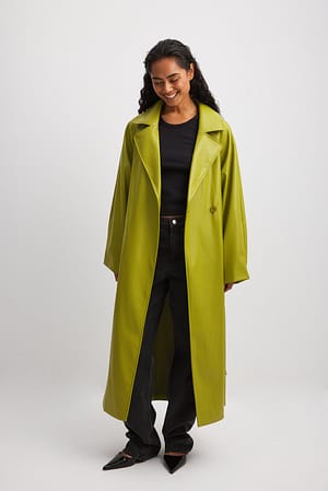 Green Trench coat oversize de pele sintética
