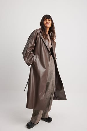 Oversized PU Trench Coat Outfit