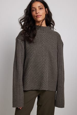 Dark Grey Oversized Rib  Knitted Sweater