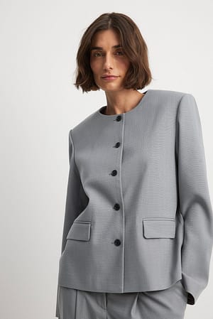 Grey Oversized blazer med rund hals