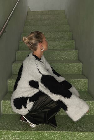 Black/White Oversized strikket genser med rund hals