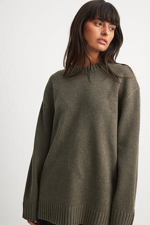 Taupe Pull oversize en maille à encolure ronde