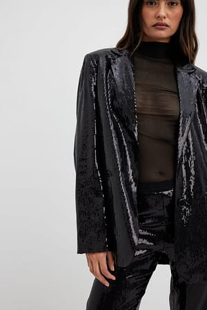Black Oversized Sequin Blazer