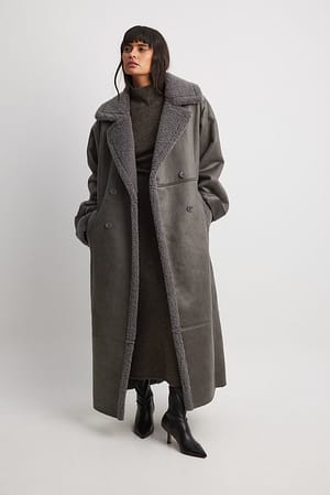 Tornado grey Maxi cappotto oversize in pelliccia