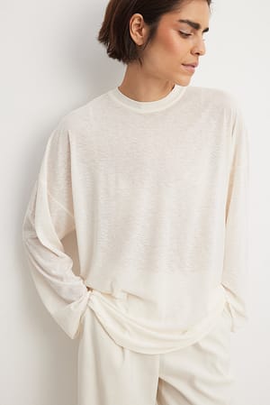 Offwhite Oversized Sheer Long Sleeve Top