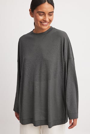 Dark Grey Oversized Sheer Long Sleeve Top