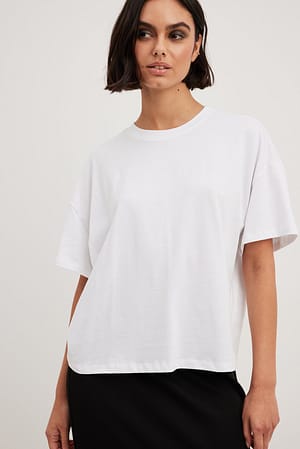 White T-shirt surdimensionné à manches 3/4