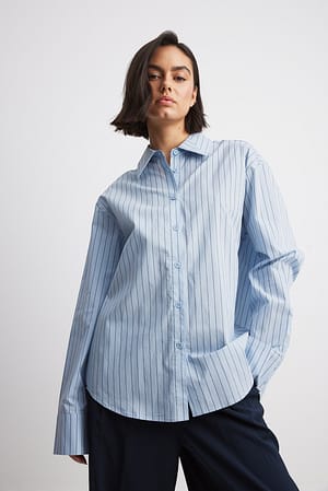 Blue Stripe Luźna bawełniana koszula w paski