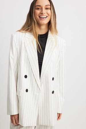 White/Black stripe Oversized stribet jakke med dobbelt knaplukning
