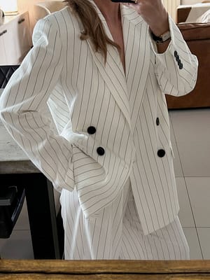 White/Black stripe Oversized Striped Double Breasted Blazer