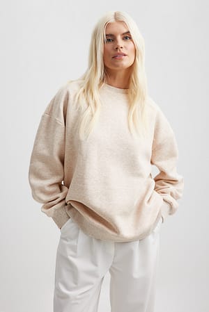 Beige Melange Oversized Sweatshirt