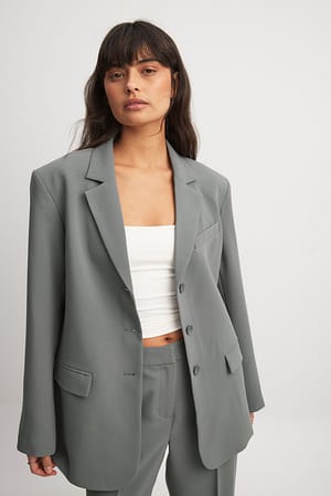 Grey Oversized blazer med tre knapper