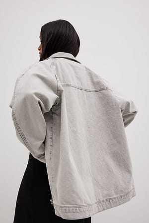 Light Grey Oversized Zip Closure Denim Jacket