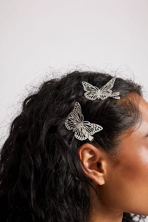Silver Spinki do włosów w kształcie motyli, 2-pak