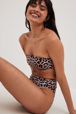 Leopard Gepolstertes Bandeau-Bikini-Oberteil