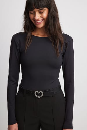 Black Padded Shoulder Jersey Bodysuit