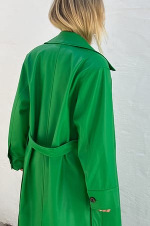 Green Padded Shoulder Pu Trench