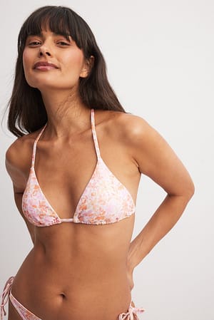 Soft Floral Pattern Padded Triangle Bikini Top