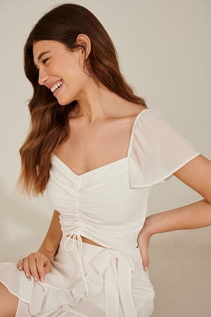 White Flowy Sleeve Cropped Recycled Blouse