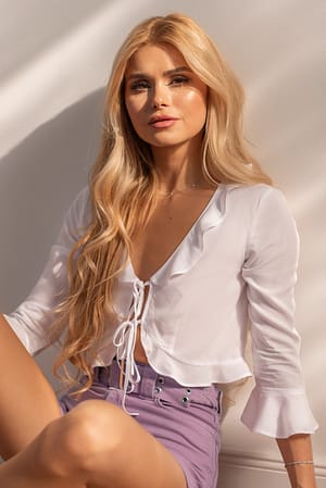 White Frill Detail Tie Top