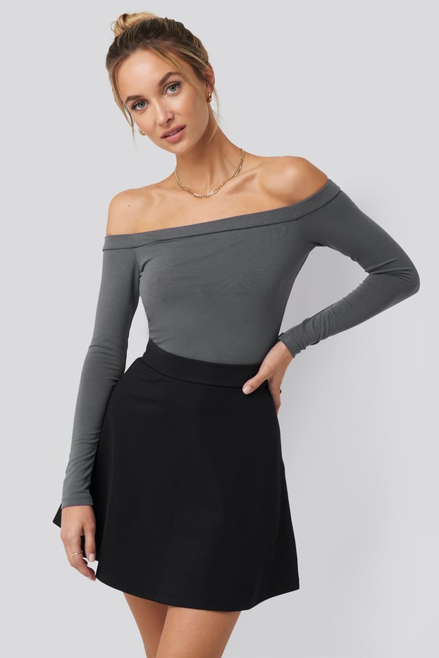 High Waist Skater Mini Skirt Black