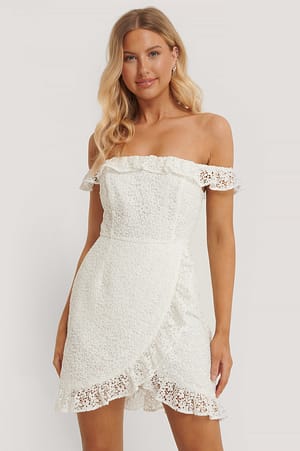White Off Shoulder Overlapped Lace Dress