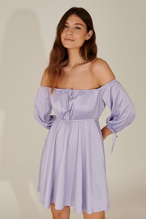Dusty Lavender Off Shoulder Recycled Mini Dress