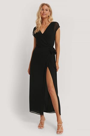 Black Recycled Overlapped Maxi Dress