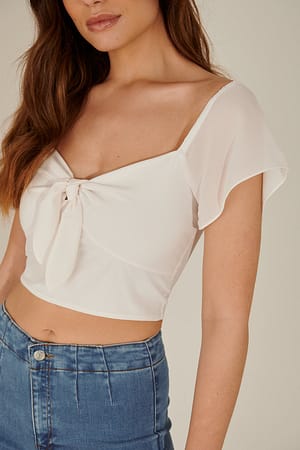 White Recycled Front Tie Top