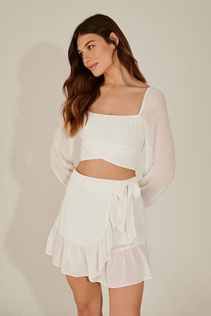 White Recycled Long Sleeve Ruched Detail Blouse
