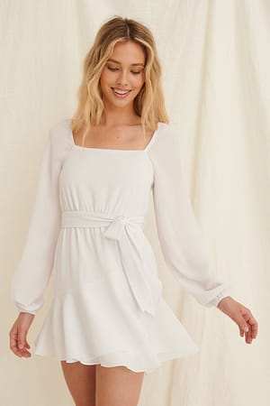 White Recycled Overlapped Frill Mini Dress