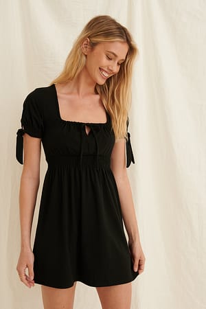 Black Ruched Detail Recycled Mini Dress