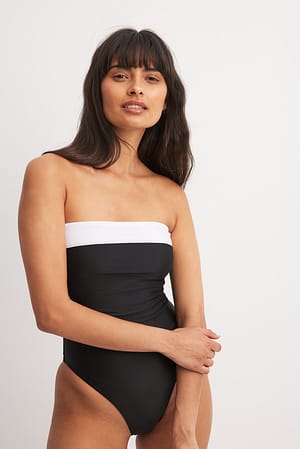 Black/White Panelowy strój kąpielowy bandeau