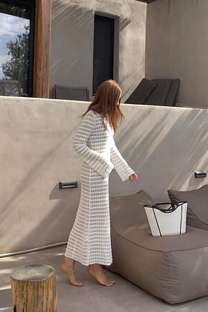 Offwhite Crochet Structured Maxi Dress