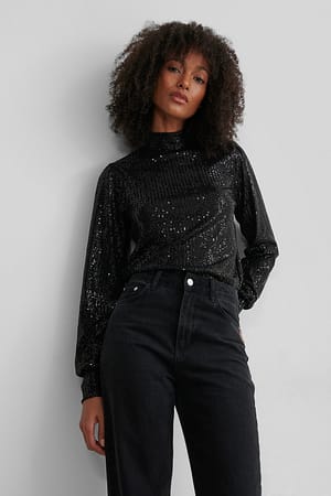 Black NA-KD Party High Neck Sequin Top