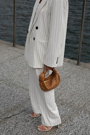 White/Black stripe Plissert stripete bukse med høyt liv