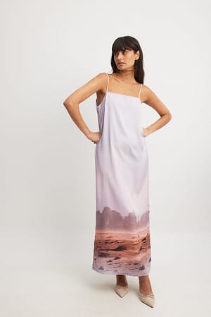 Photo Print Midi-jurk met bandjes en fotoprint