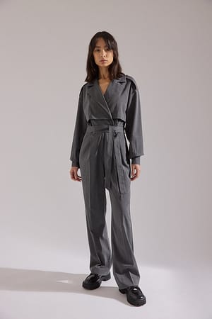 Grey Pinstriped Jumpsuit