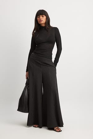 Pinstripe Pinstriped Wide Mid Waist Trousers